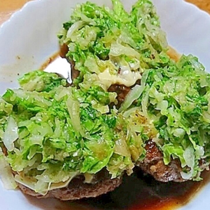 ハンバーグの白菜炒めのせ和風甘口マヨ照り焼き風